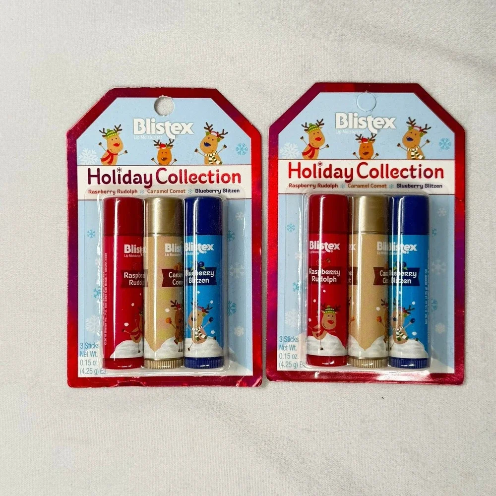 2X Blistex Holiday Collection Lip Moisturizer 3 Raspberry Caramel Blueberry New